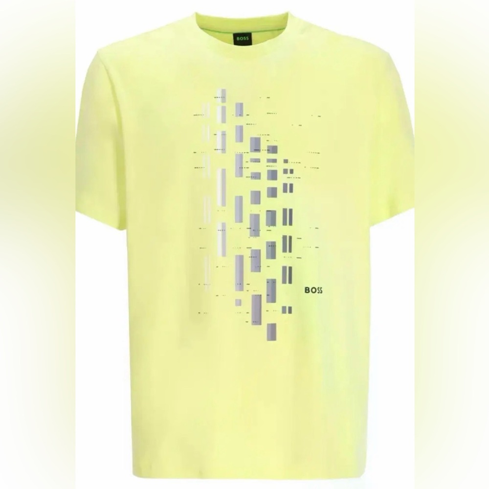 NWT. Men’s Boss Light Yellow Graphic Tee, size XXL.